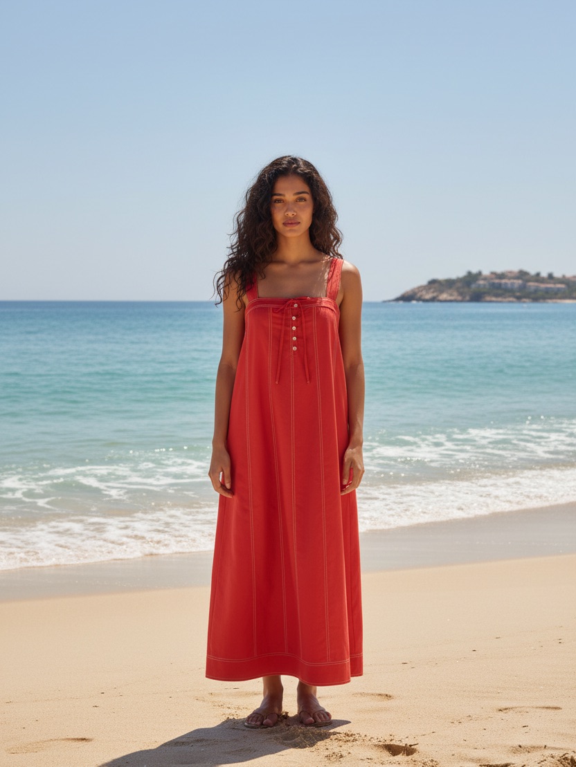Doe & Rae Red Maxi Dress With Button Front